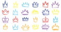 King sketch crown. Color elegant queen, princess and prince crowns. Monarch majestic jewel tiara, beautiful diadem