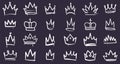 King sketch crown. Hand drawn doodle crowns, white accessories for head on dark background, queen, princess or prince Royalty Free Stock Photo