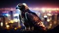 The King of the Skyline: Majestic Eagle Gazing Over City at Sunset. Generative AI