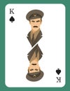 King of Spades. Handsome man with mustache, wearing military cap in retro style, isolated on white background