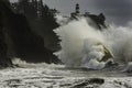 A King Tide wave crashing into the rock