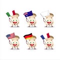 King trumpet mushroom cartoon character bring the flags of various countries