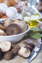 King tumpet mushrooms on the table of the kitchen