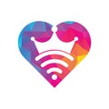 King Wifi heart shape concept Logo template Vector.