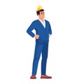 King of world feeling metaphor semi flat RGB color vector illustration. Satisfied businessman in golden crown isolated