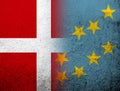 The Kingdom of Denmark National flag with The Ellice Islands Tuvalu National flag. Grunge Background Royalty Free Stock Photo