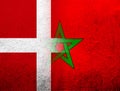 The Kingdom of Denmark National flag with The Kingdom of Morocco National flag. Grunge Background Royalty Free Stock Photo