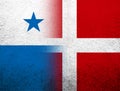 The Kingdom of Denmark National flag with The Republic of Panama National flag. Grunge Background