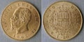 Kingdom of Italy, old vintage gold coin, 20 Lire year 1865