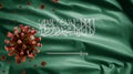 Kingdom Saudi Arabia flag waving with Coronavirus outbreak. Covid 19 virus KSA Royalty Free Stock Photo