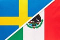 Sweden and Mexico or United Mexican States, symbol of national flags. Championship between two countries