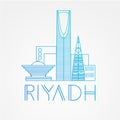 Kingdom tower - The symbol of Riyadh, Saudi Arabia. Modern linear minimalist icon. One line sightseeing concept.