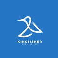 Kingfisher Bird Abstract Vector Icon, Label or Logo Template. Line Style Minimalistic Silhouette with Soft Shadows and Royalty Free Stock Photo