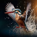 Kingfisher Bird Diving into Water with Splashes - AI Generated