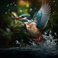 Kingfisher Bird Diving into Water with Splashes - AI Generated