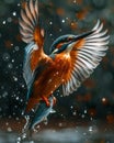 Kingfisher in the rain by stefan kozlowski Royalty Free Stock Photo