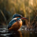 Kingfisher on the riverbank, glorious colors