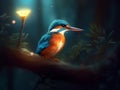 Kingfisher in a Starlit Forest