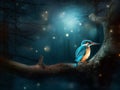 Kingfisher in a Starlit Forest