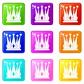 Kingly crown icons 9 set