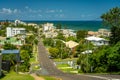 Kings Beach, Queensland, Australia - Town overview with the ocean in the background Royalty Free Stock Photo