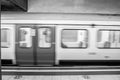 KINGS CROSS, LONDON, ENGLAND- 6 May 2021: Tube train at Kings Cross underground station