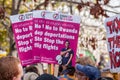 KINGS CROSS, LONDON, ENGLAND- 1 October 2022: No to Rwanda deportations placards at a protest Royalty Free Stock Photo