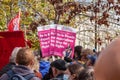 KINGS CROSS, LONDON, ENGLAND- 1 October 2022: No to Rwanda deportations placards at a protest Royalty Free Stock Photo