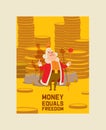 Kings money character vector cartoon royal man with gold coins illustration monetary saving backdrop medieval monarch