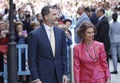 The Kings of Spain Felipe and Letizia and their daughters, in the traditional Easter Mass. Royalty Free Stock Photo