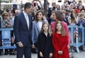 The Kings of Spain Felipe and Letizia and their daughters, in the traditional Easter Mass. Royalty Free Stock Photo