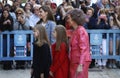 The Kings of Spain Felipe and Letizia and their daughters, in the traditional Easter Mass. Royalty Free Stock Photo