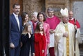 The Kings of Spain Felipe and Letizia and their daughters, in the traditional Easter Mass. Royalty Free Stock Photo