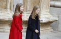 The Kings of Spain Felipe and Letizia and their daughters, in the traditional Easter Mass. Royalty Free Stock Photo