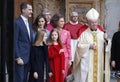 The Kings of Spain Felipe and Letizia and their daughters, in the traditional Easter Mass. Royalty Free Stock Photo