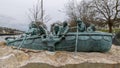 Kingsbridge, Devon, UK - January 17. RNLB Rescue sculpture by Jim Martins Commemorating the Salcombe Lifeboat launch in 1869 in