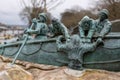 Kingsbridge, Devon, UK - January 17. RNLB Rescue sculpture by Jim Martins Commemorating the Salcombe Lifeboat launch in 1869 in