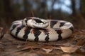 Kingsnake wide full body view on the ground at autumnal day, neural network generated image