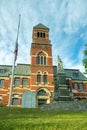 Kingston, NY / USA - 8/26/20: Vertical view of Kingston`s City Hall building, located on Broadway in the center of the city. It i