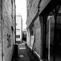 Old Traditional Narrow Dark Pedestrian Alley Pathway With No People