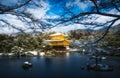 Kinkakuji golden pavilion temple with snow