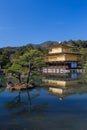 Kinkakuji golden temple water front and reflection