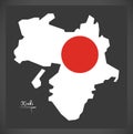 Kinki map of Japan with Japanese national flag illustration