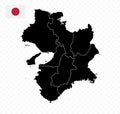Kinki Map. Map of Japan Prefecture. Black color