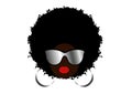 Kinky curly afro hair, portrait African Woman wear sunglasses, dark skin female face, ethnic traditional coiffure, sexy red lips Royalty Free Stock Photo