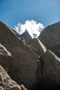 Kinner Kailash Shivling amidst towering rocks in Himachal Pradesh. Part of Hindu pilgrimage, Kinner Kailash Yatra