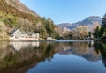 Kinrin Lake is a famous landmark of Yufuin town in Kyushu Island, Japan Royalty Free Stock Photo