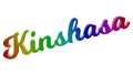 Kinshasa City Name Calligraphic 3D Rendered Text Illustration Colored With RGB Rainbow Gradient