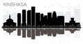 Kinshasa City skyline black and white silhouette with reflection