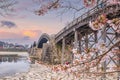 Kintaikyo Bridge in Iwakuni, Japan at  sunset Royalty Free Stock Photo